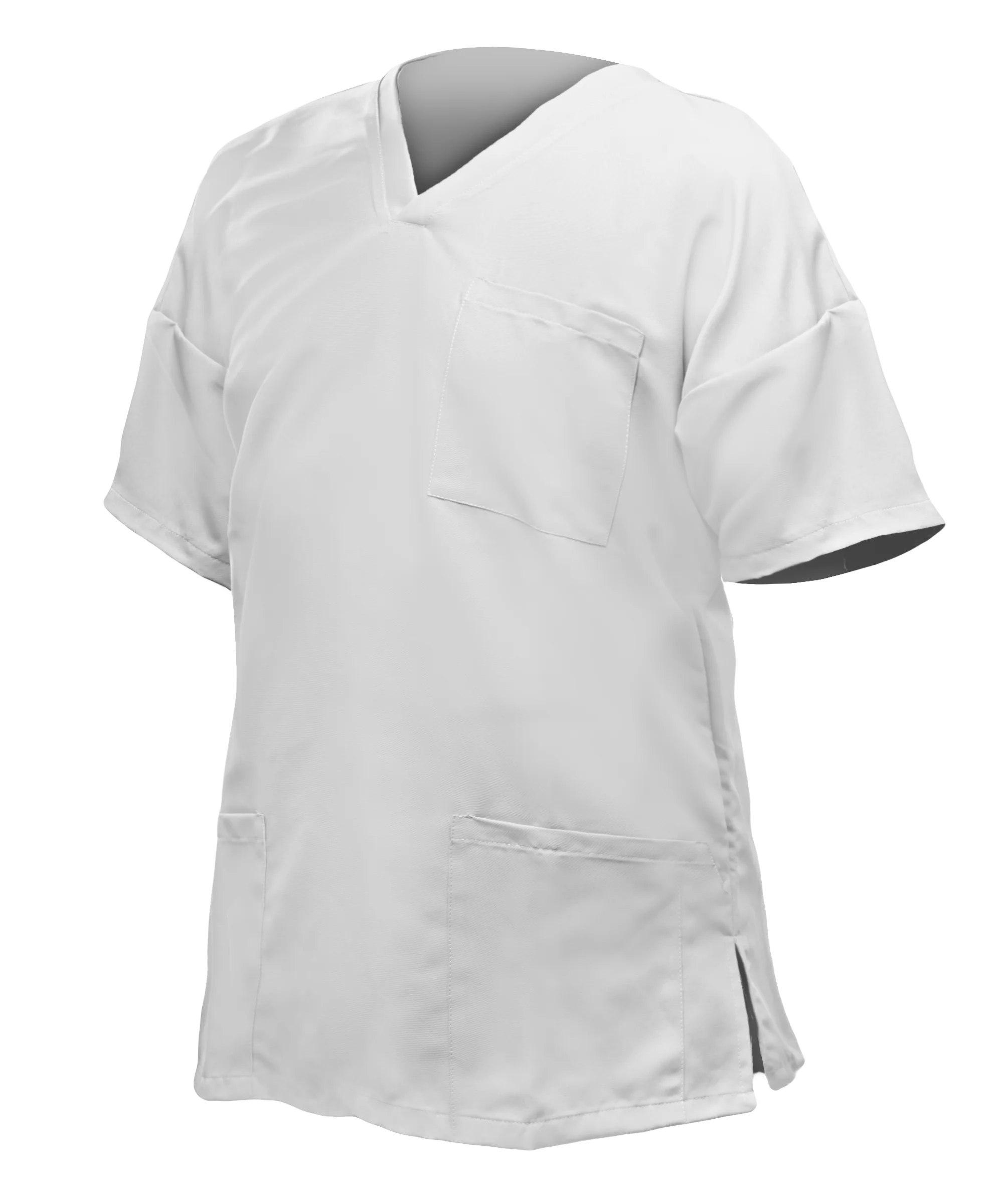 Men's white short-sleeved jacket, V-neck, pockets, size S